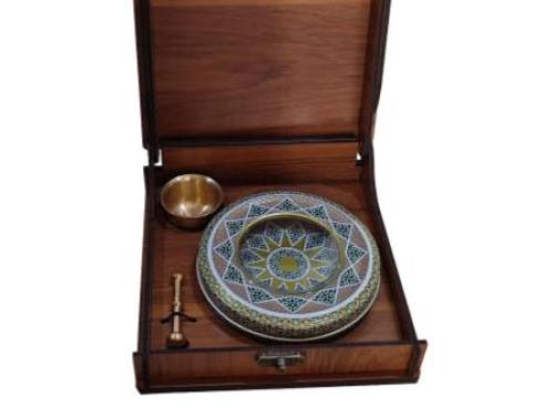 جعبه زعفران چوبی با هاون نقلی و ظرف خاتم سایز 131